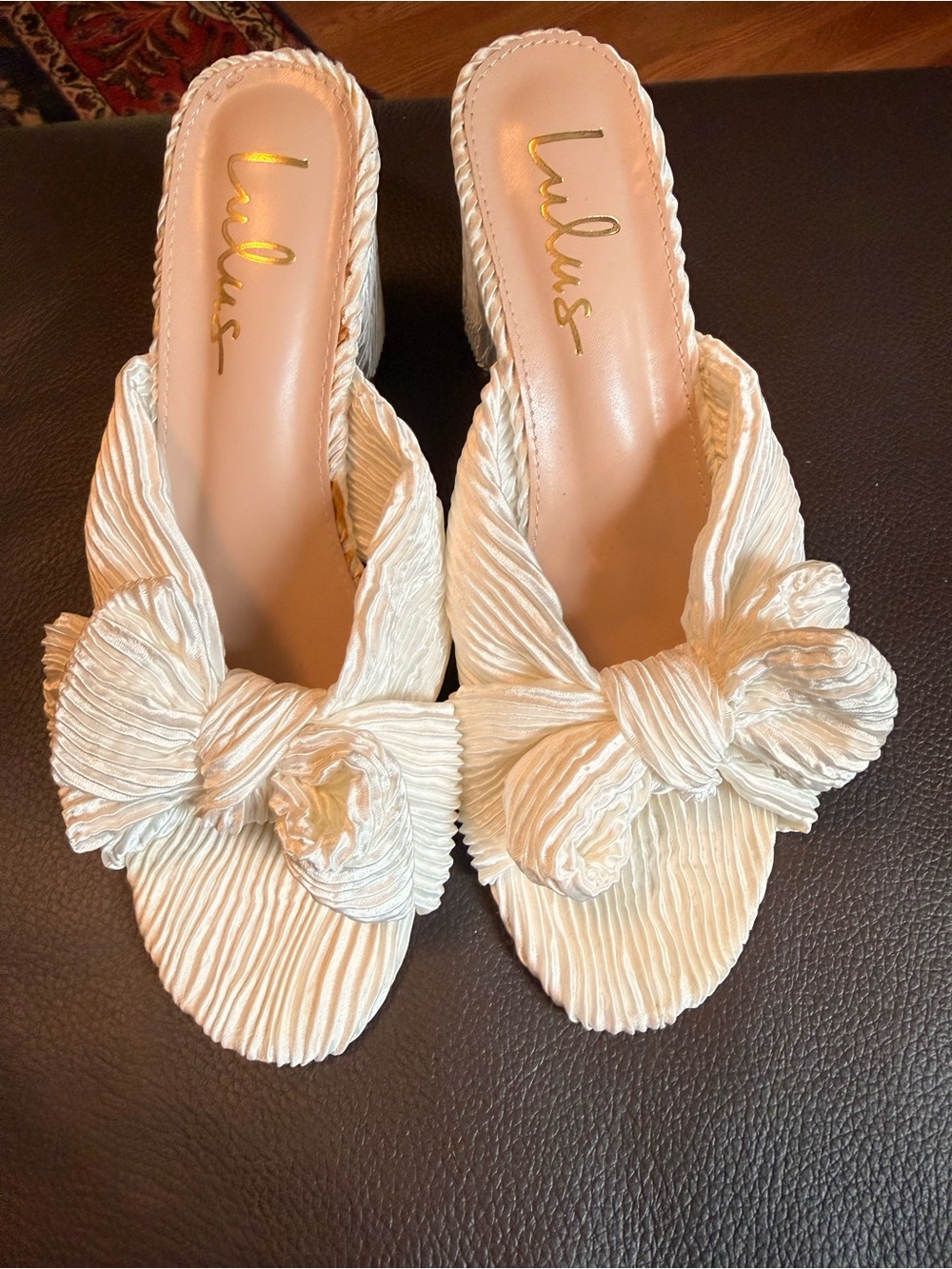 Lulu's Cream Pleated Knot Slide Heels